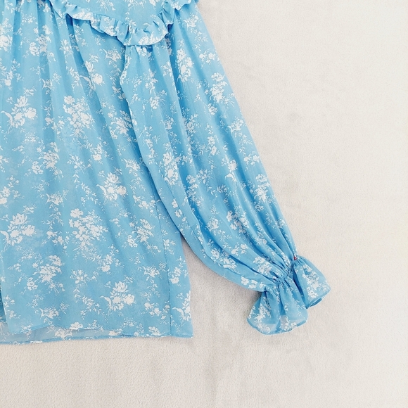 ZARA Women’s Blue Floral Sheer Long Sleeve Button Front Blouse P3088 - Picture 5 of 8